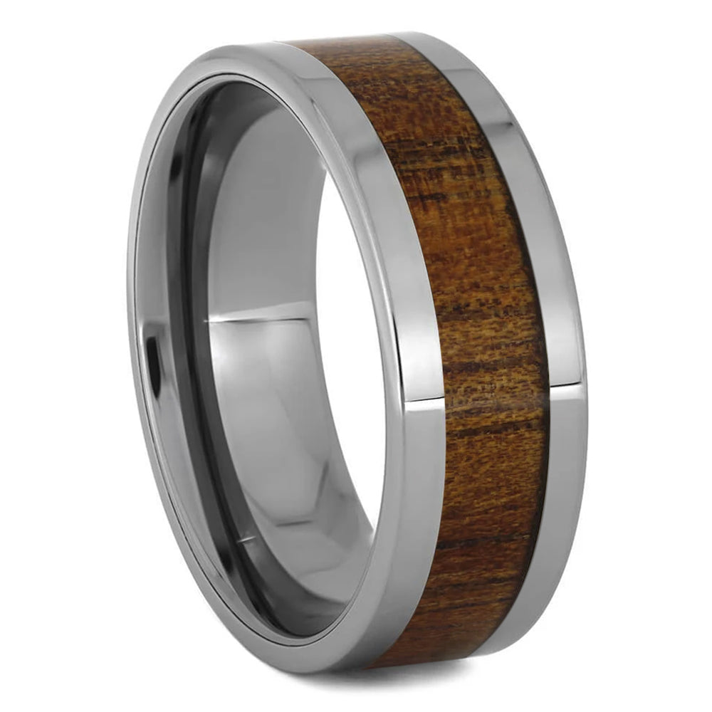 Koa Wood Inlaid on a Titanium Wedding Band - Jewelry by Johan