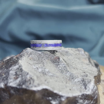 Lapis Lazuli Men's Wedding Band With Meteorite Edges