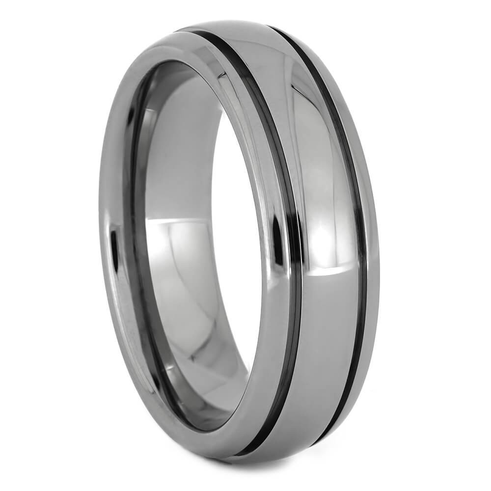 Titanium Wedding Band with Grooved Pinstripes-1354 - Jewelry by Johan