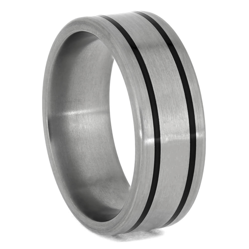 Titanium Ring with Black Enamel Pinstripes-1386 - Jewelry by Johan