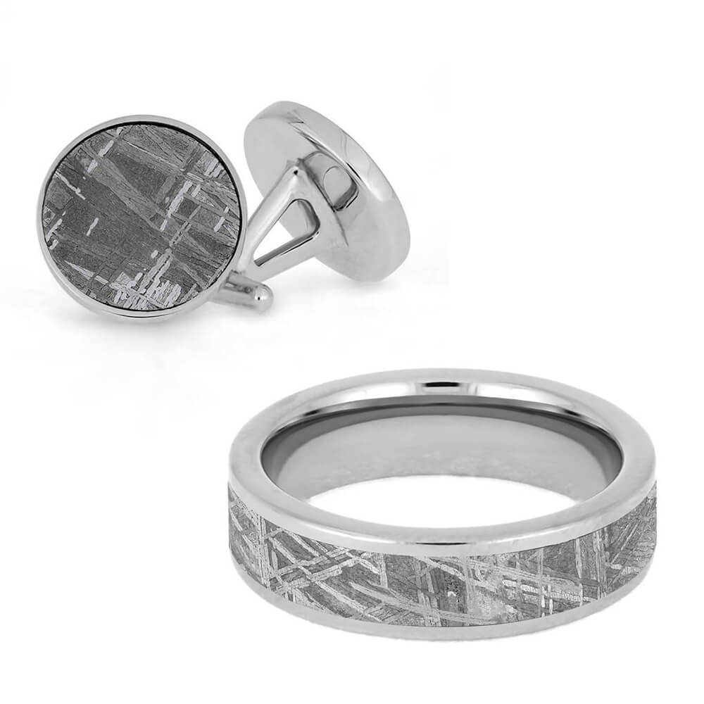 Meteorite Wedding Band And Cuff Links Set-1581 - Jewelry by Johan