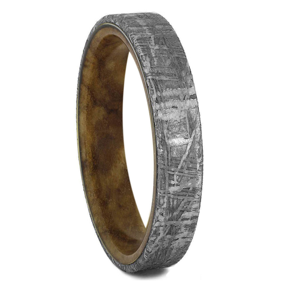 Meteorite Overlay Wedding Band With Burl Wood Inside - Jewelry by Johan