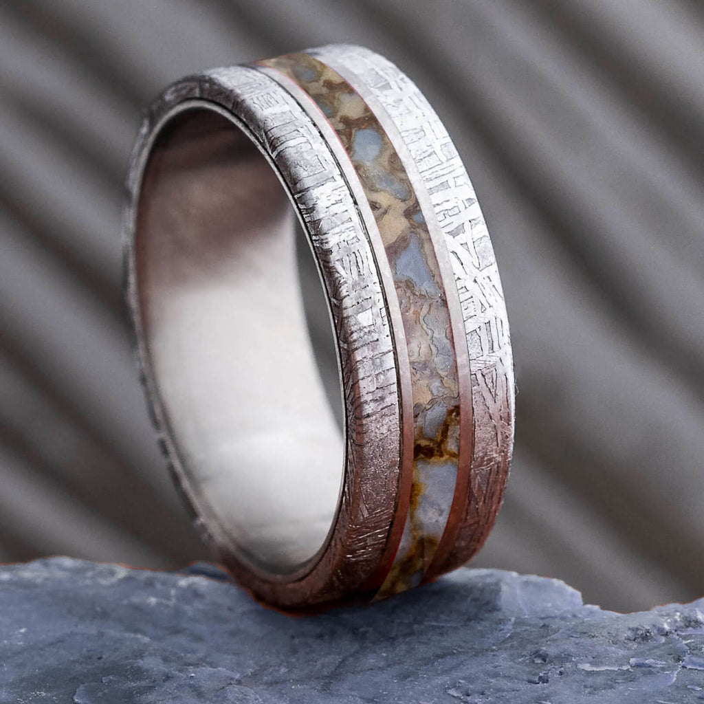 Dinosaur Fossil & Meteorite Men's Wedding Ring in Titanium-1855 - Jewelry by Johan