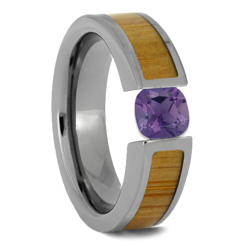 Bamboo Wood Ring With Tension Set Amethyst - Jewelry by Johan