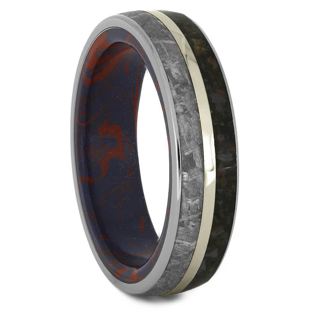 Dinosaur Bone, Meteorite & Mokume Gane Ring With Pinstripe - Jewelry by Johan