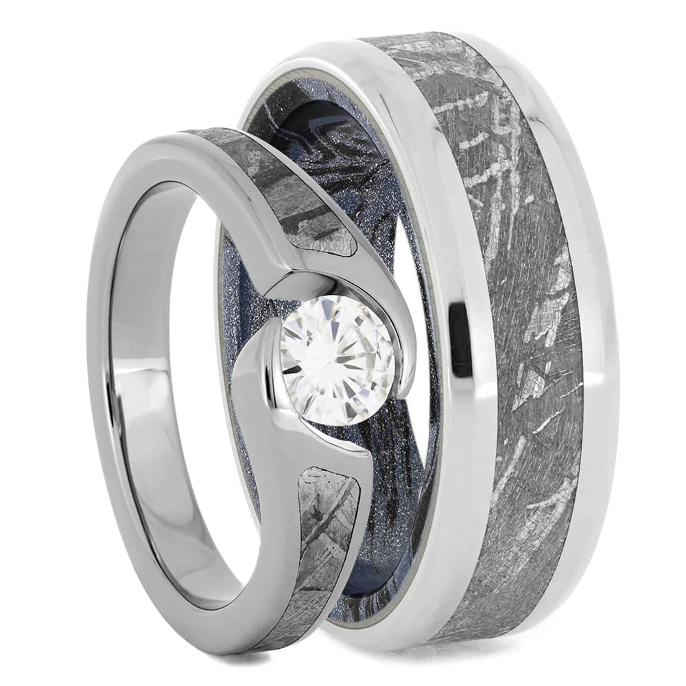 Meteorite Wedding Ring Set