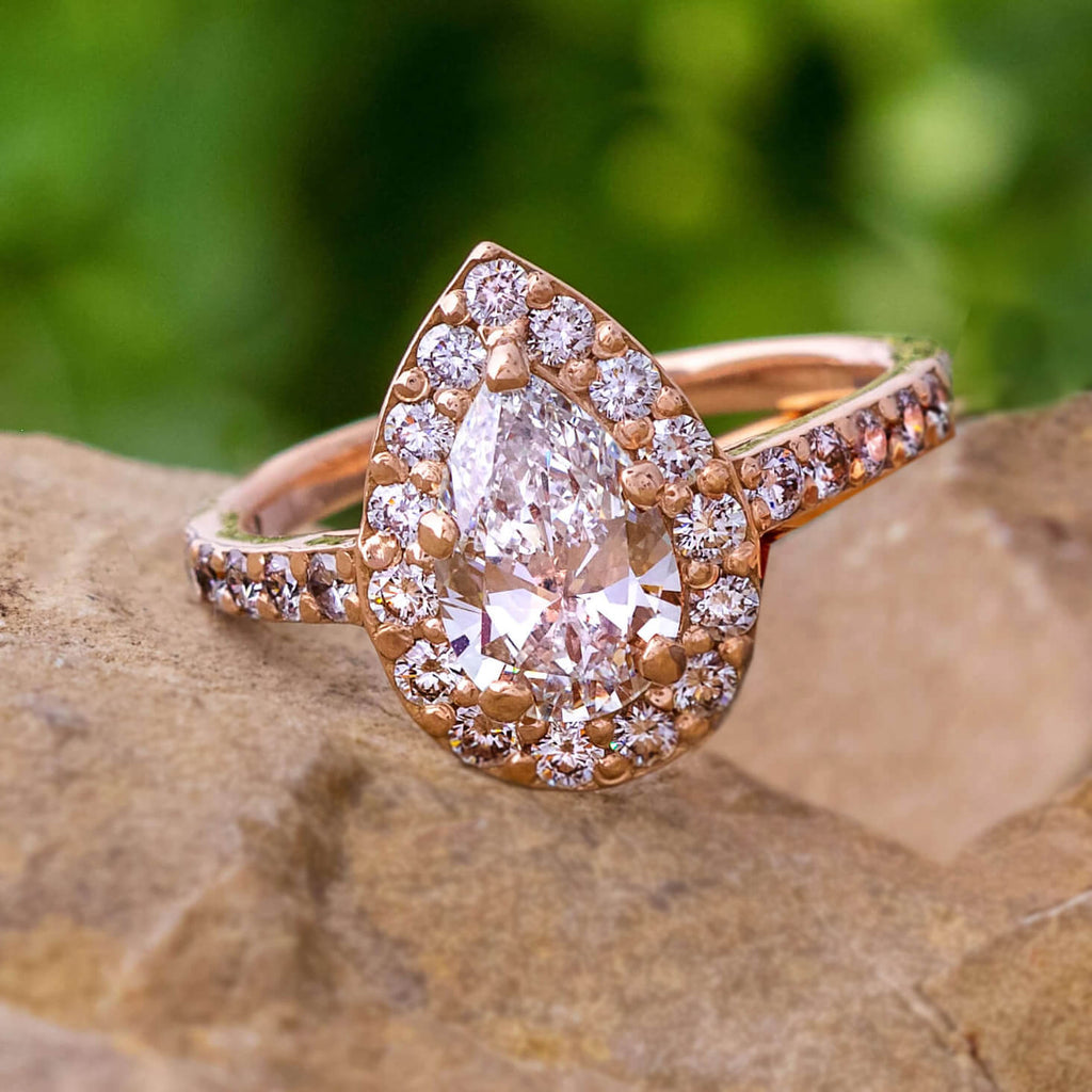 Pear Shaped Moissanite Engagement Ring, Diamond Halo Ring - Jewelry by Johan