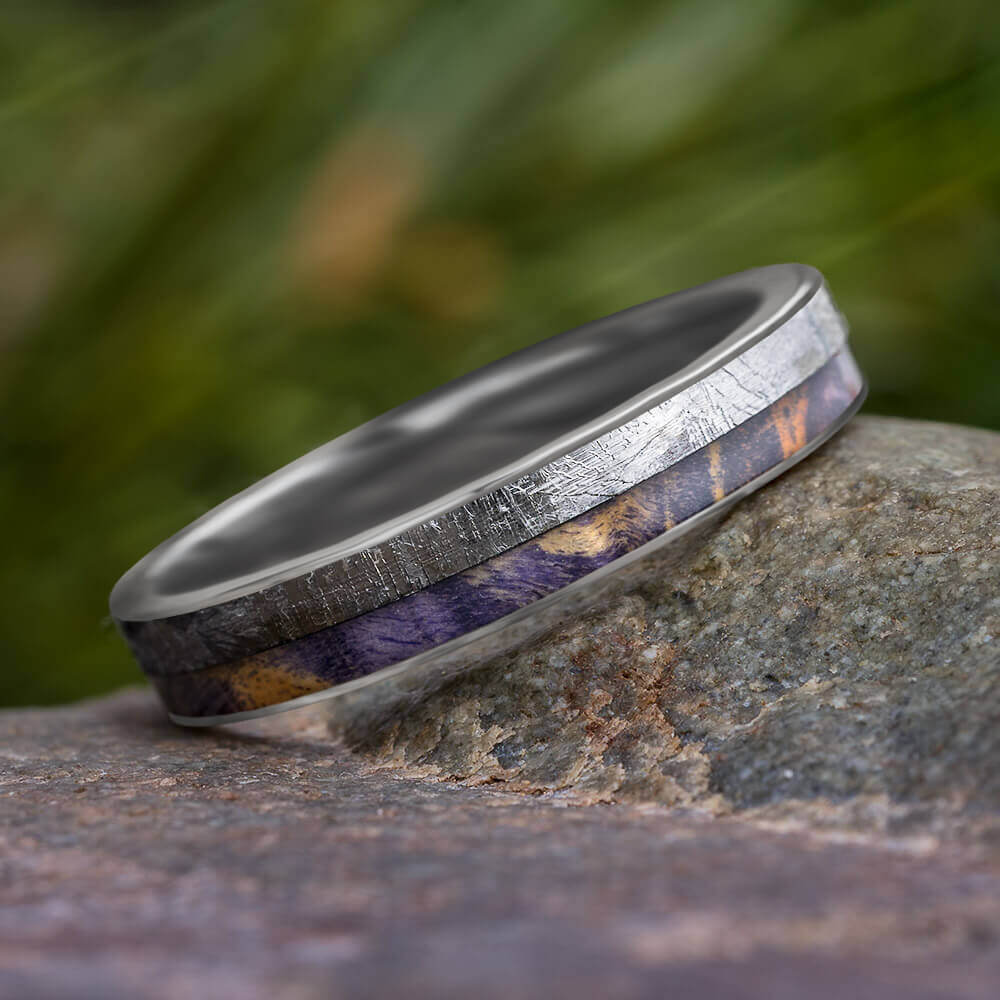 Meteorite and Purple Wood Wedding Band