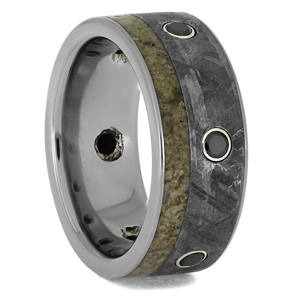 Meteorite and Dinosaur Bone Wedding Bands