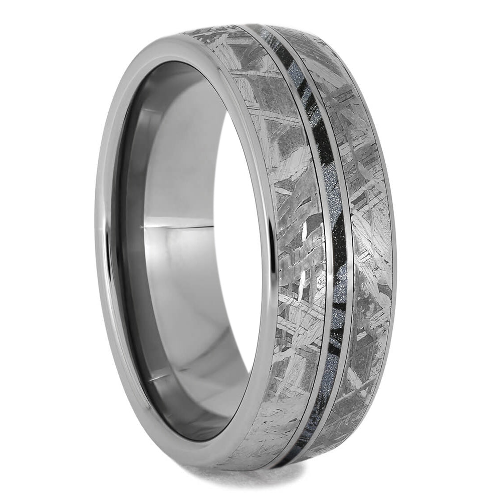 Blue Meteorite Ring, Titanium Men's Wedding Band With Mokume Gane-2725 - Jewelry by Johan