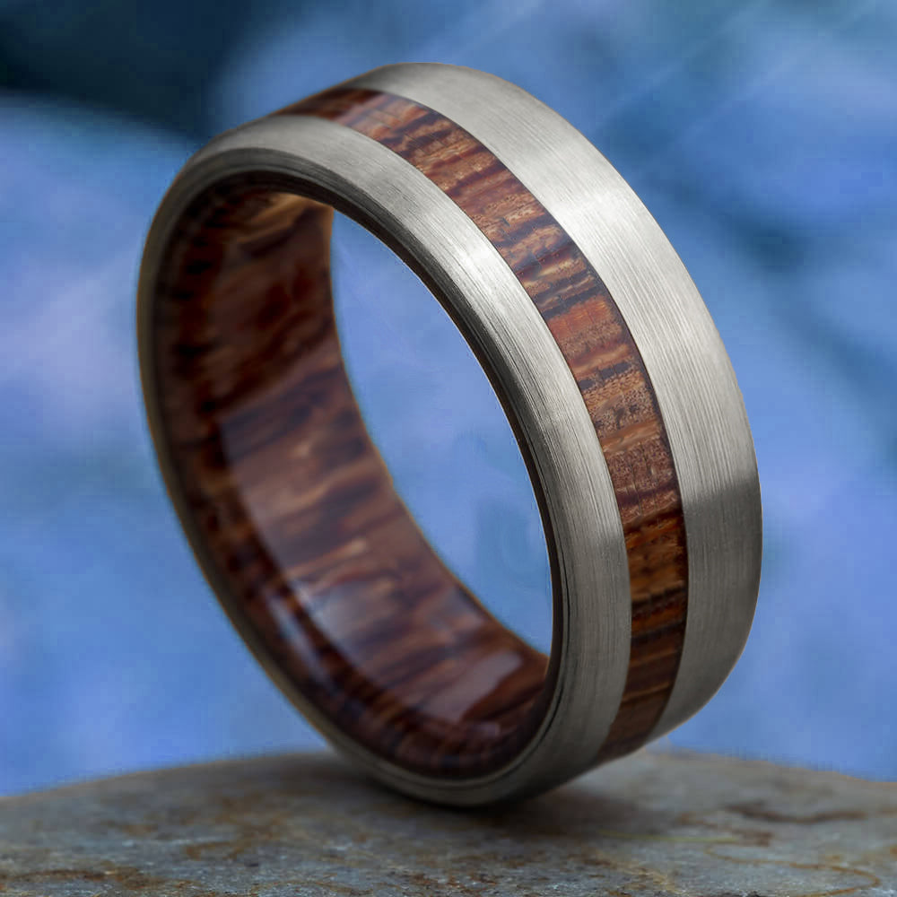 Brushed Titanium & Wood Men's Wedding Band - JBJ