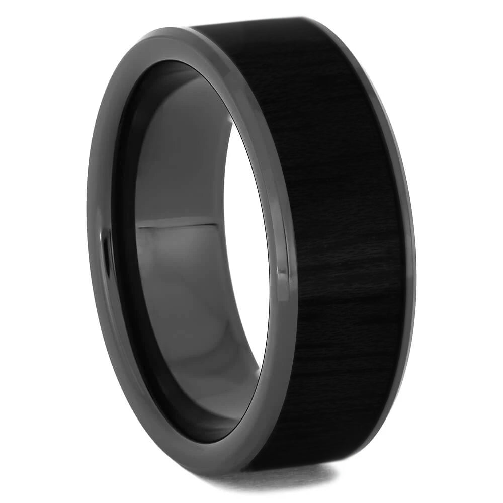 Black Ceramic & African Blackwood Men's Wedding Band - Jewelry by Johan