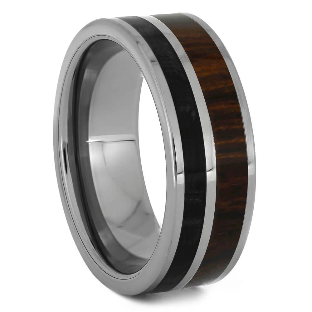 Tungsten Ring With Ironwood & Black Obsidian - Jewelry by Johan