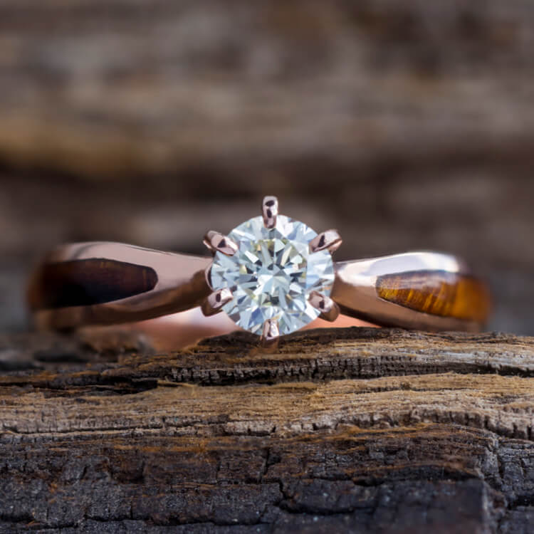 Diamond Solitaire Engagement Ring In Rose Gold With Ironwood-3686 - Jewelry by Johan