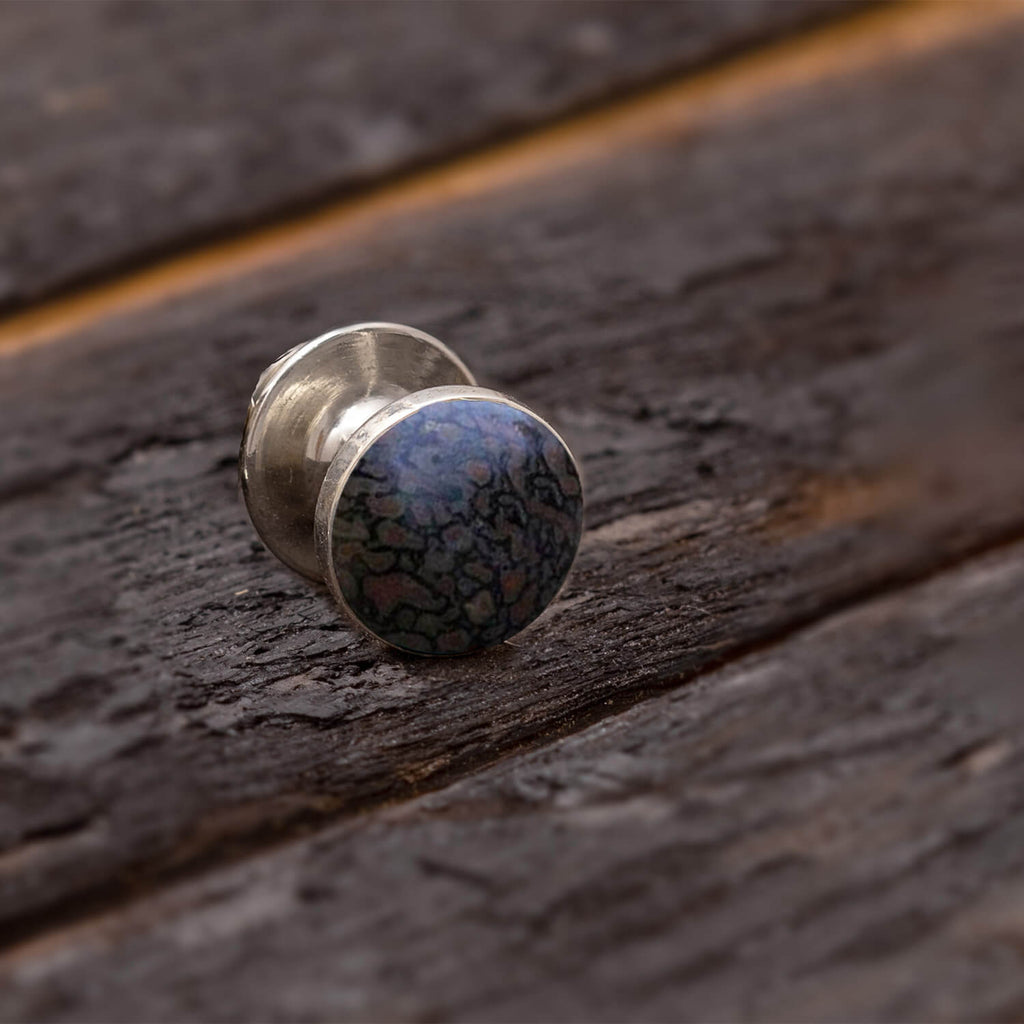 Sterling Silver Round Tie Tack With Fossilized Dinosaur Bone