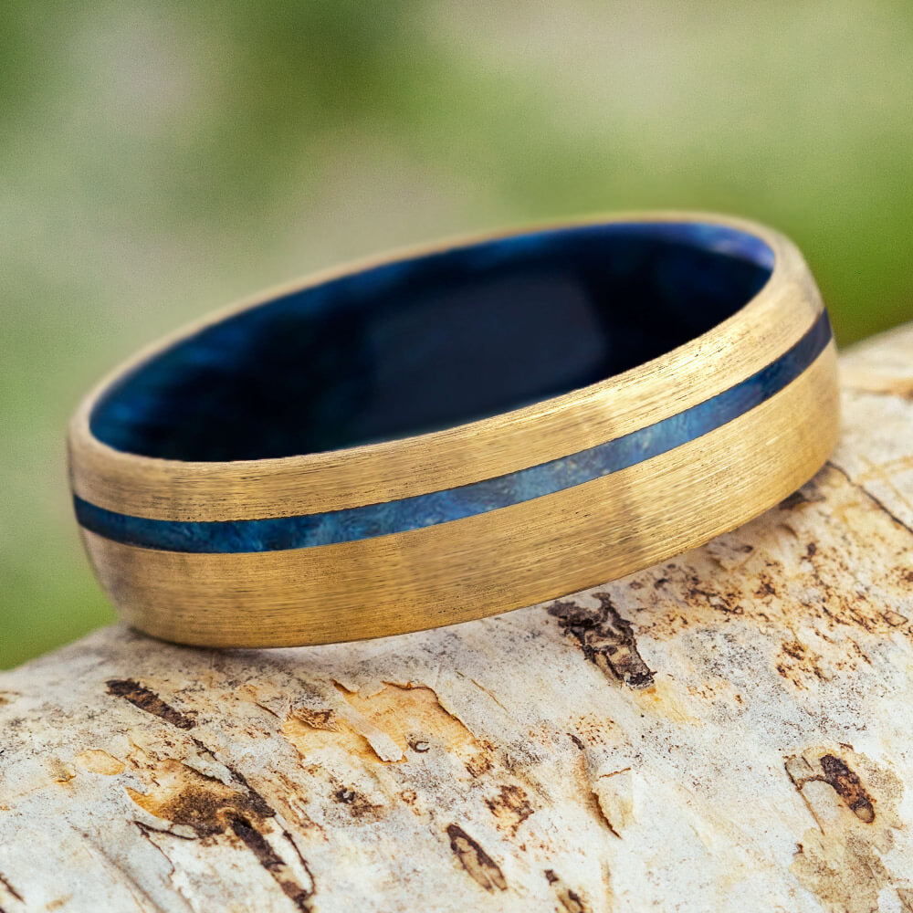 Wood Wedding Band With Brushed Gold Finish - JBJ