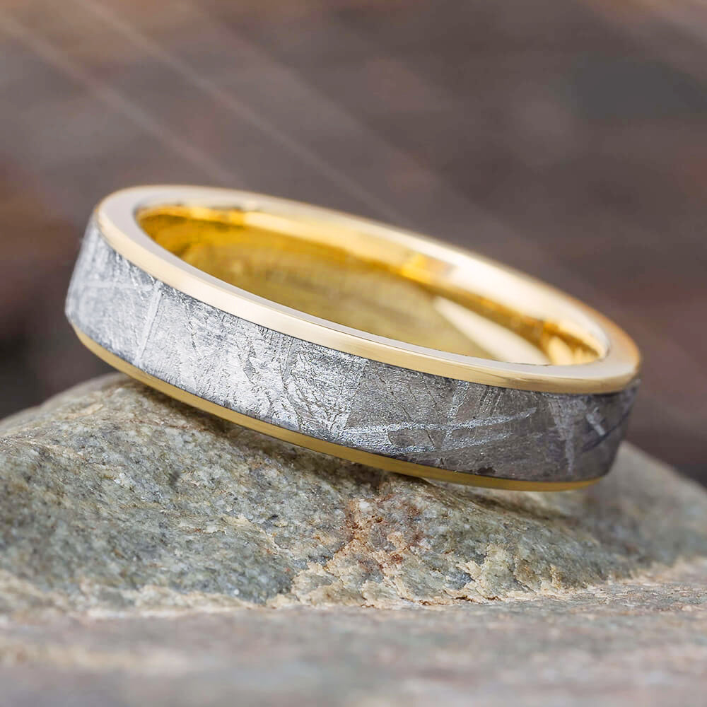 Solid Yellow Gold & Meteorite Men's Wedding Band