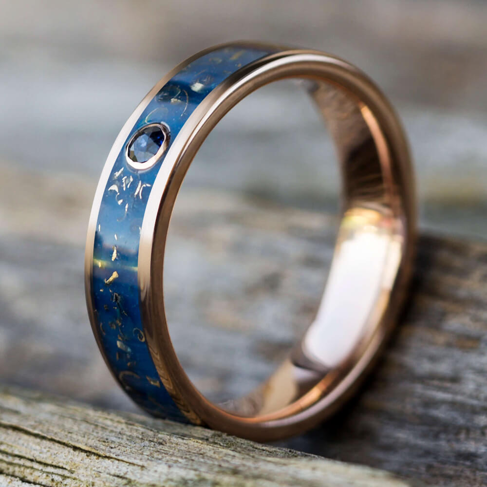 Sapphire Wedding Band with Meteorite