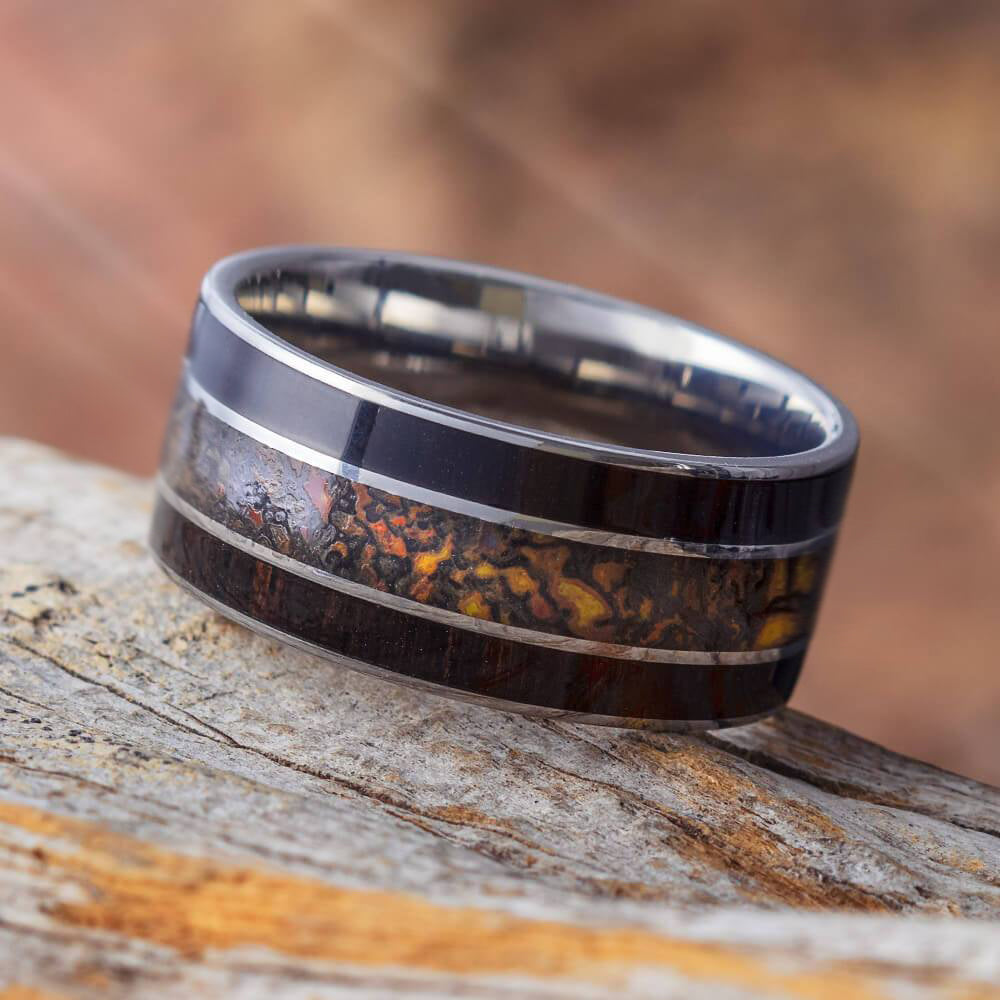 Blackwood Men's Wedding Band With Dinosaur Bone Inlay-3734 - Jewelry by Johan