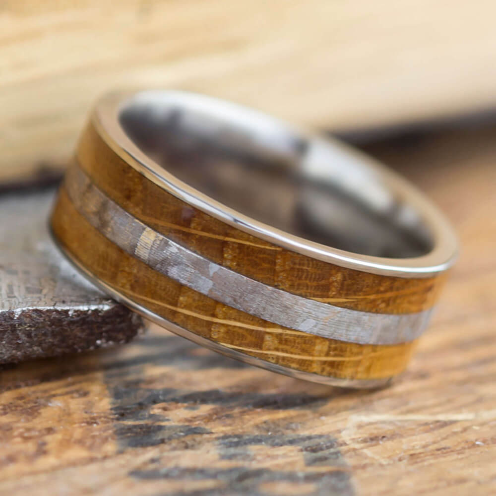 Meteorite and Whiskey Barrel Oak Wedding Band