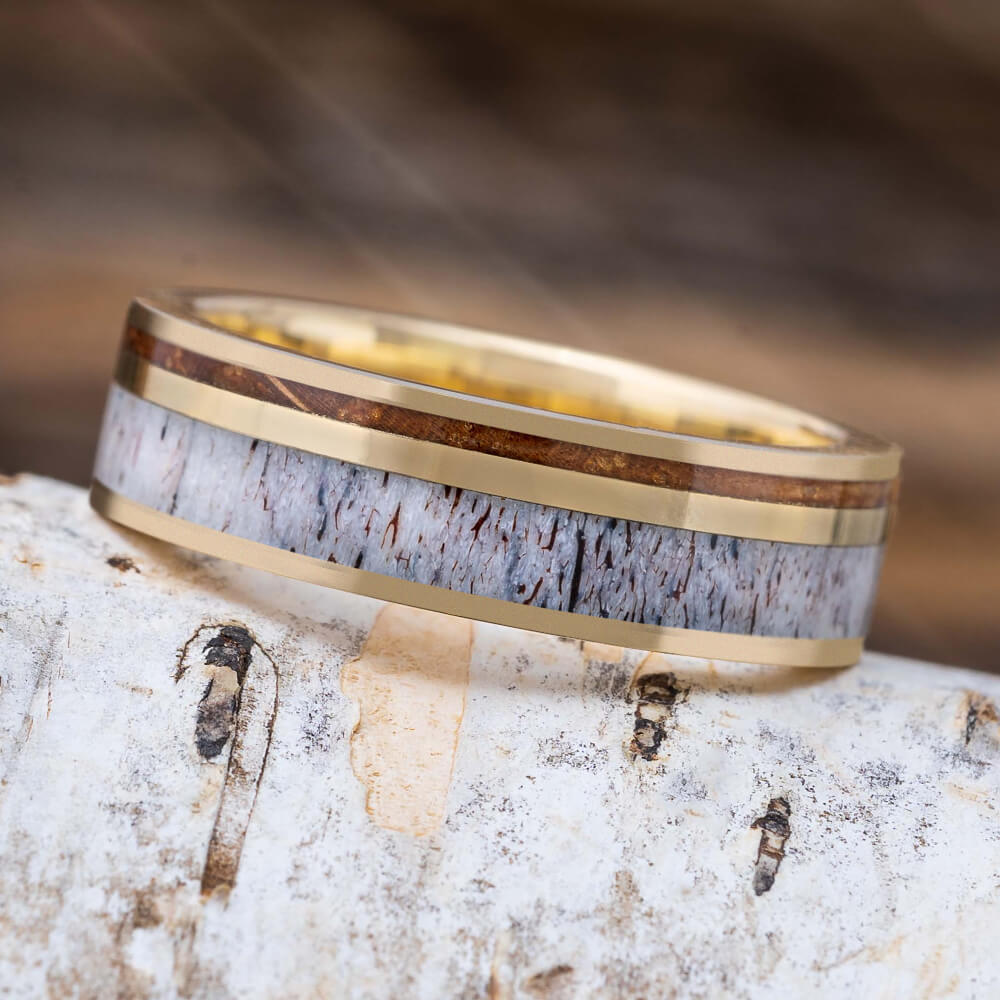 Whiskey Barrel and Antler Wedding Band