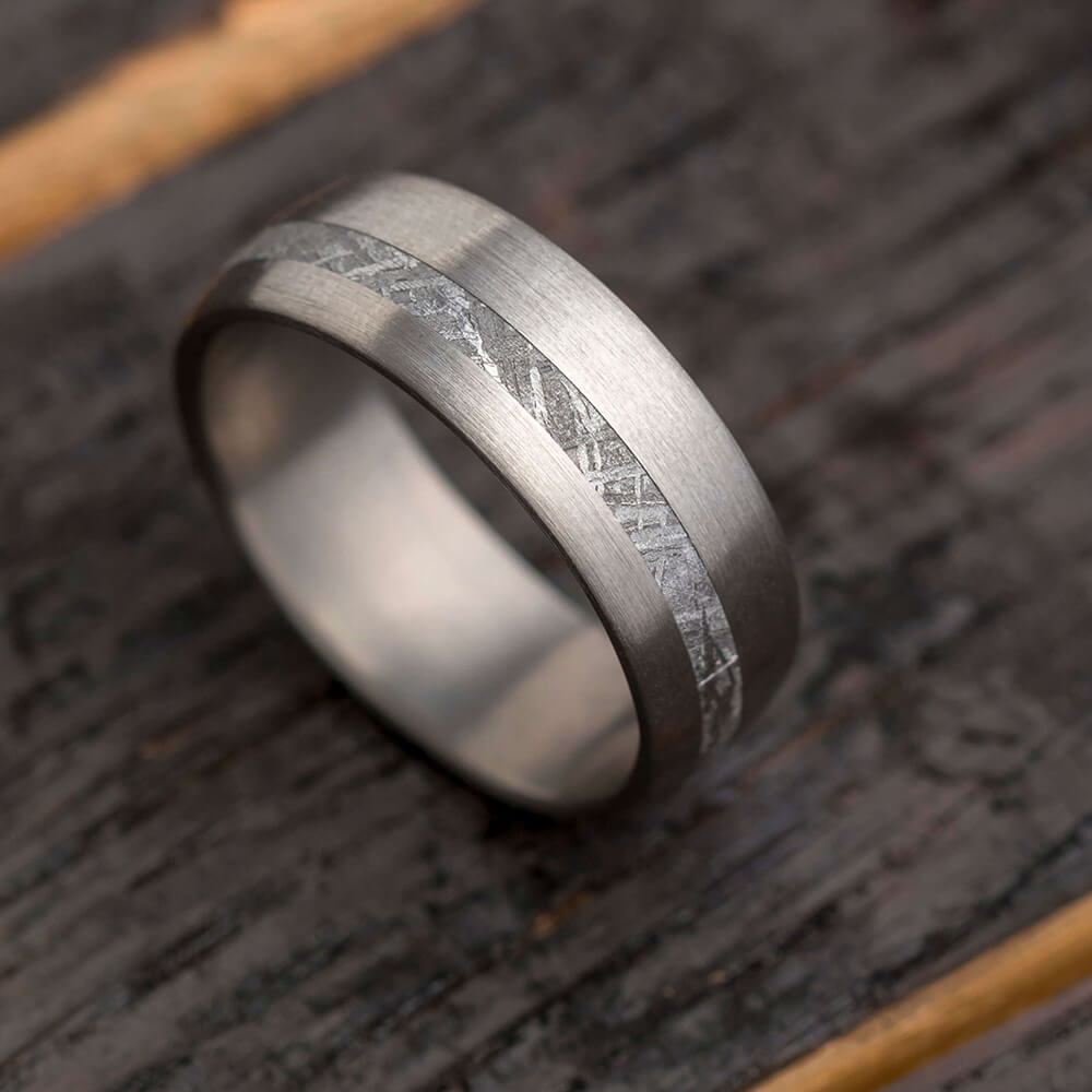 Rugged Men's Meteorite Wedding Band With Brushed Titanium-3866 - Jewelry by Johan