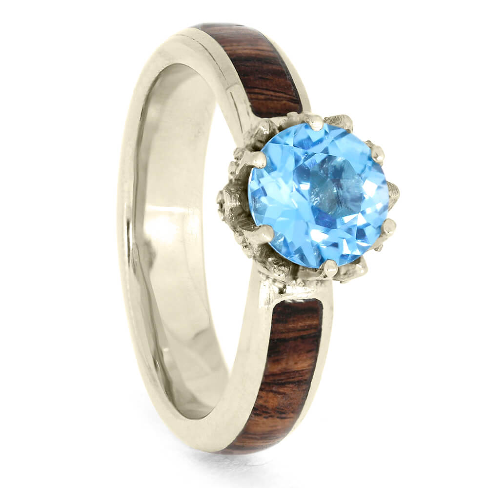White Gold Lotus Set Topaz Engagement Ring with Moissanites and King Wood-3904 - Jewelry by Johan