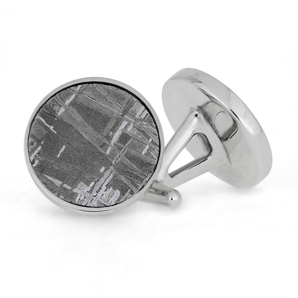 Custom Round Gibeon Meteorite Cuff Links in Sterling Silver