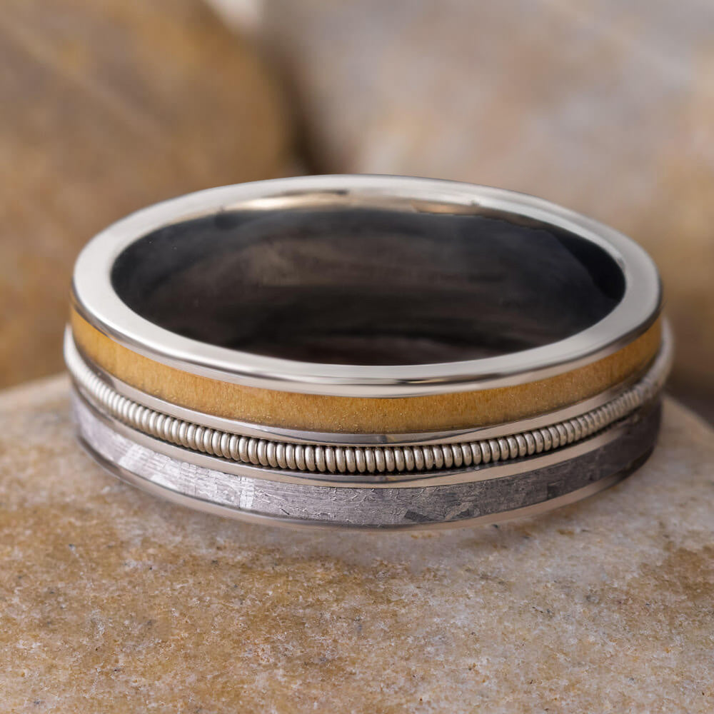 Meteorite & Guitar String Wedding Band