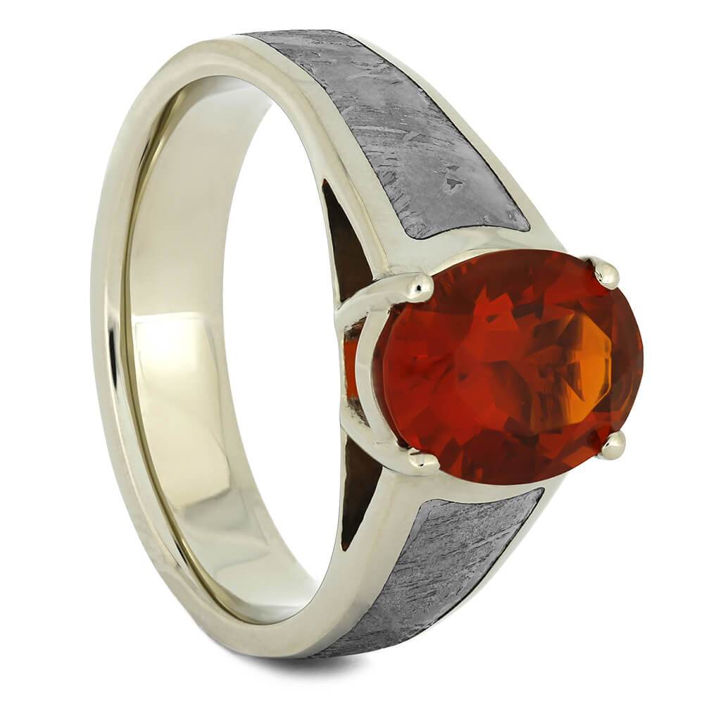 Cathedral Fire Opal Engagement Ring with Meteorite in White Gold-4338 - Jewelry by Johan