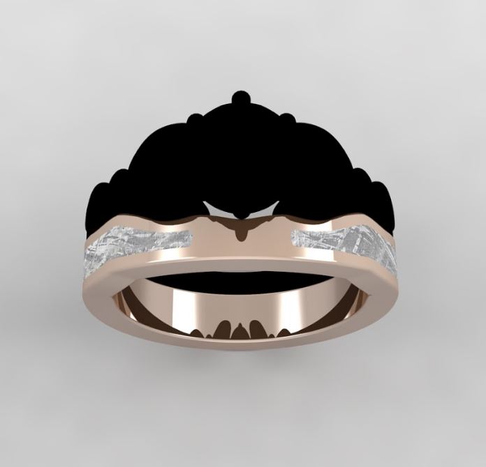 Rose Gold Women's Wedding Band with Gibeon Meteorite-4429 - Jewelry by Johan