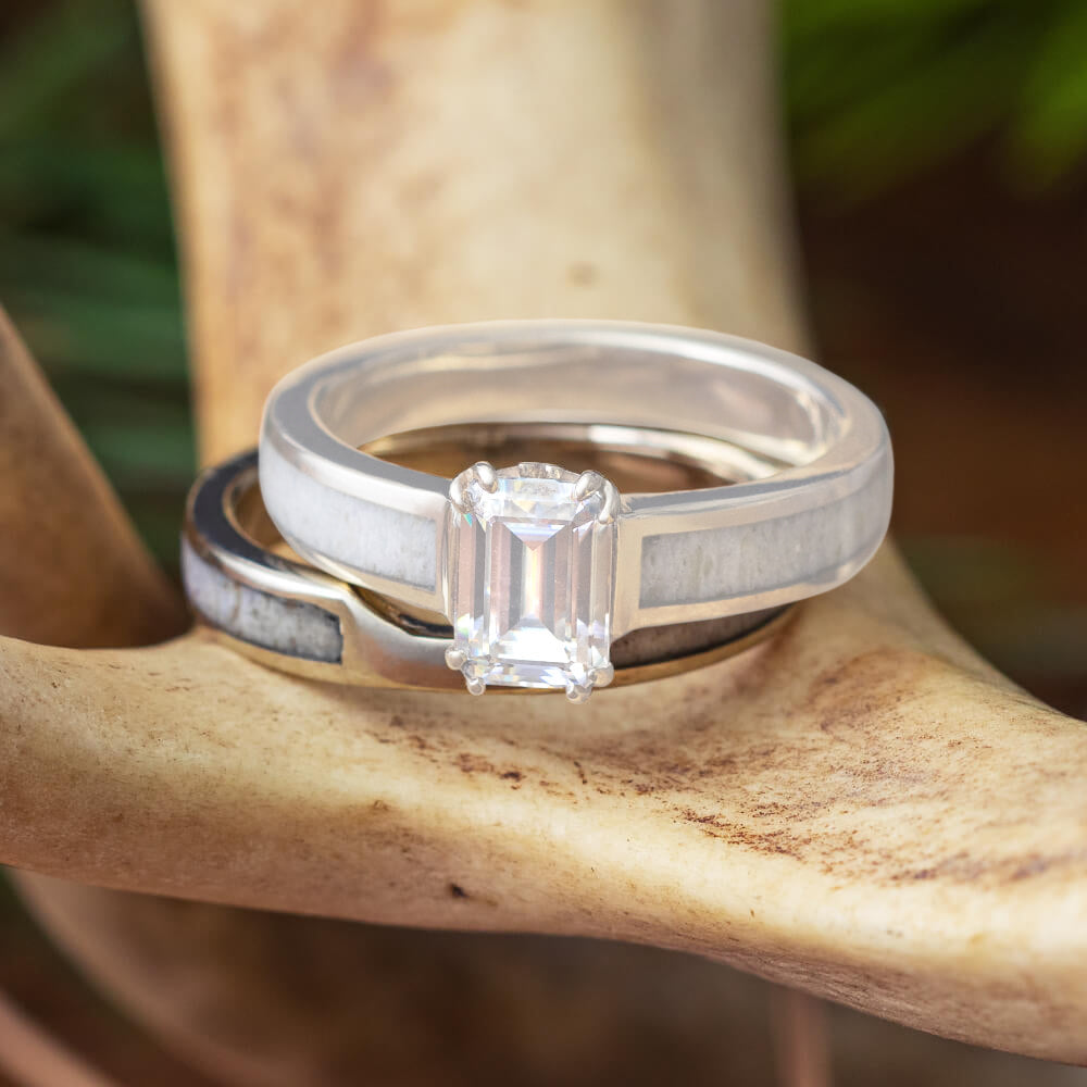 Solid Gold and Antler Wedding Band