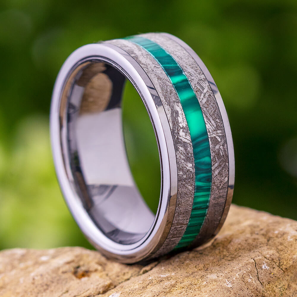 Tungsten Ring with Malachite & Meteorite-4473 - Jewelry by Johan