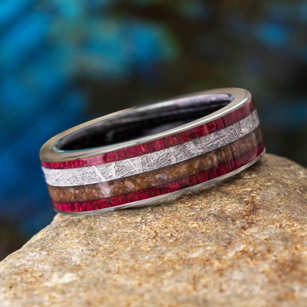 Meteorite and Dinosaur Bone Wedding Band