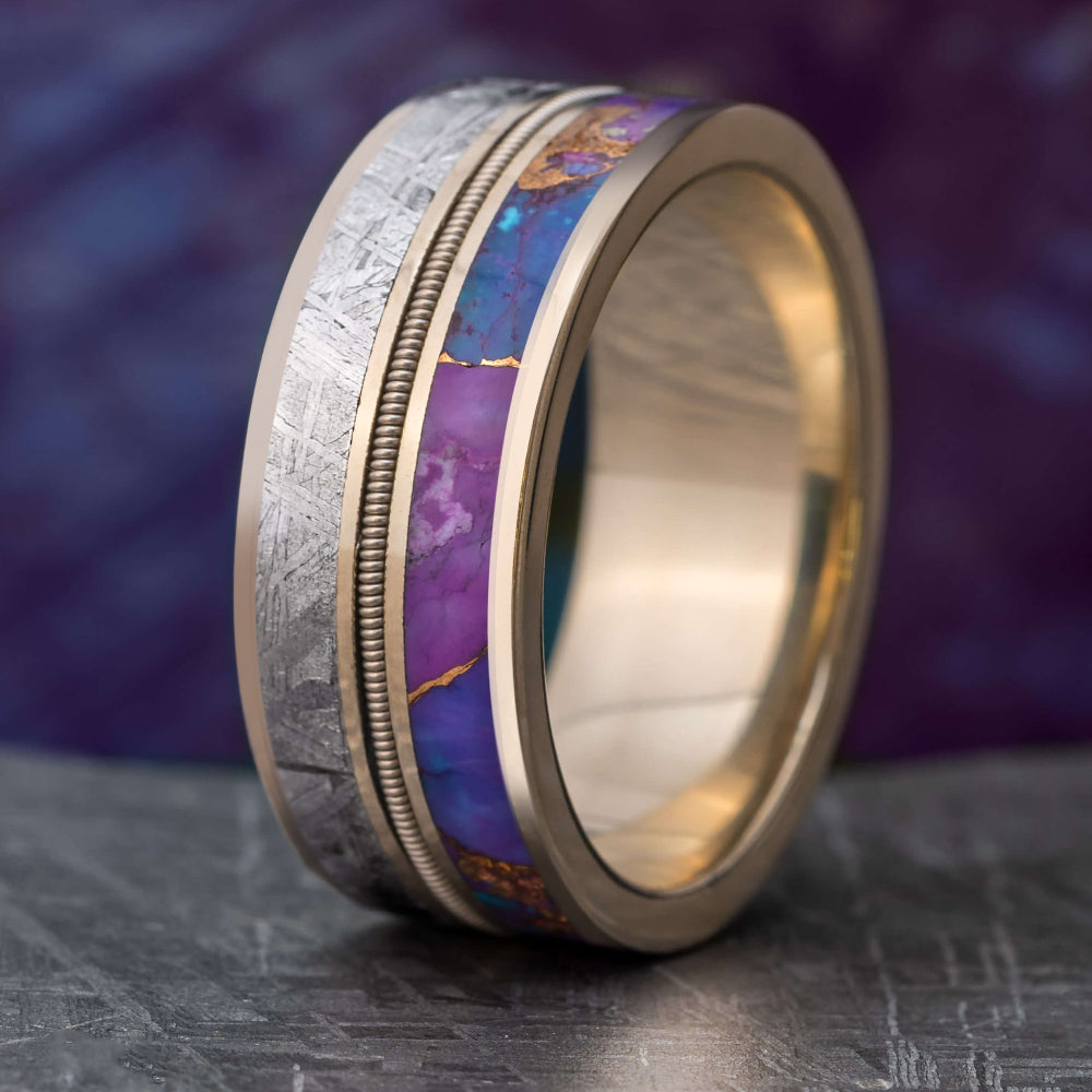 Meteorite and Guitar String Wedding Band