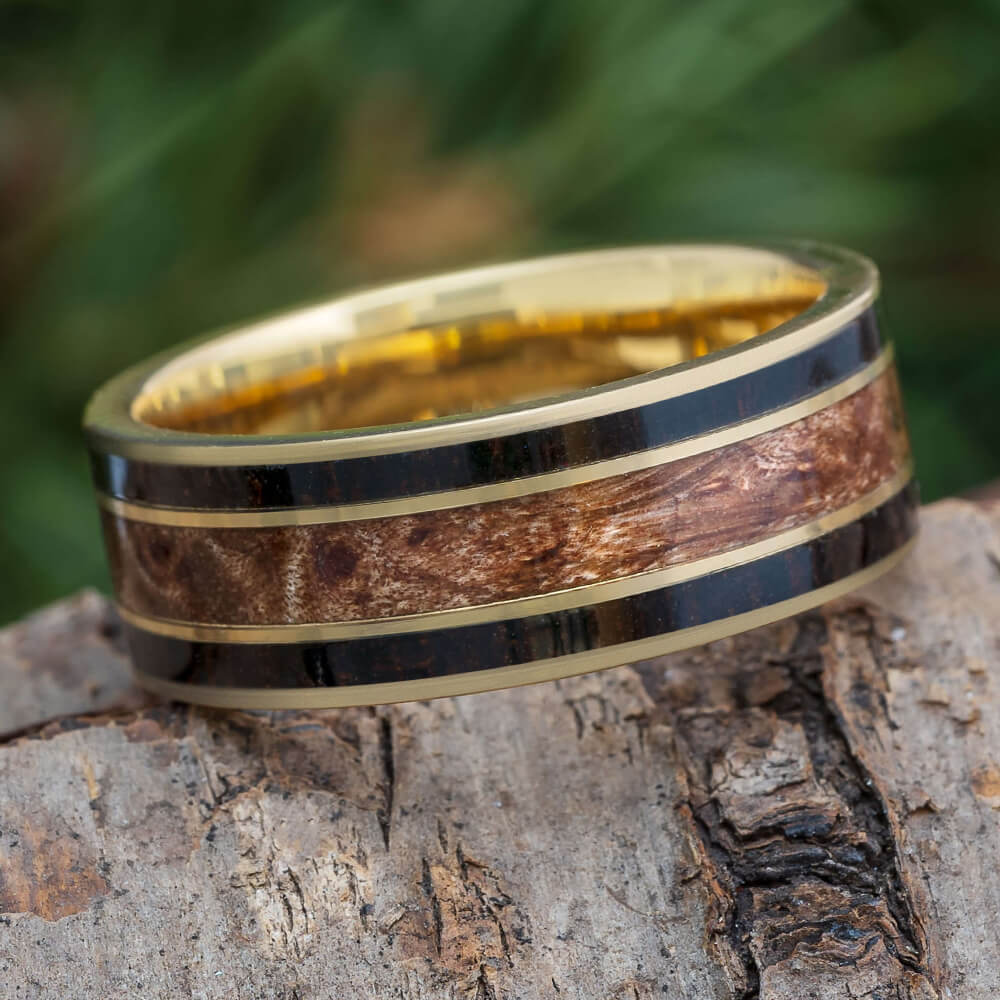 Wood Wedding Band in Gold