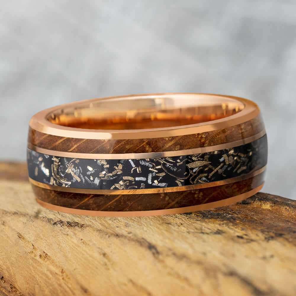 Whiskey Wood and Rose Gold Wedding Band