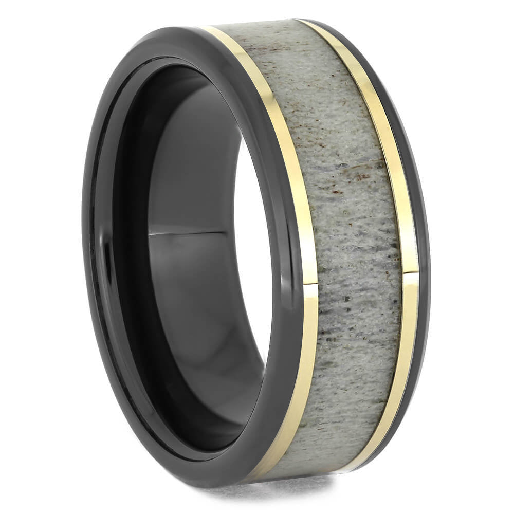Black Ring With Antler and Gold Pinstripes - Jewelry by Johan