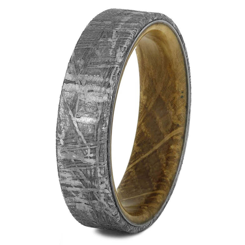 Meteorite Men's Wedding Band With Whiskey Barrel Wood Sleeve-3622 - Jewelry by Johan