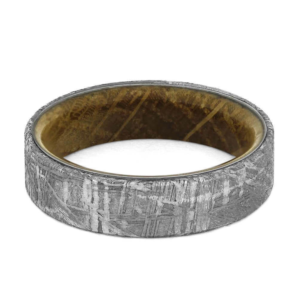 Meteorite Men's Wedding Band With Whiskey Barrel Wood Sleeve-3622 - Jewelry by Johan