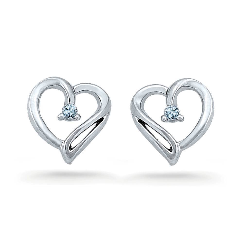 Tiny Diamond Heart Stud Earrings, Silver or Gold-SHEF025667AAW - Jewelry by Johan