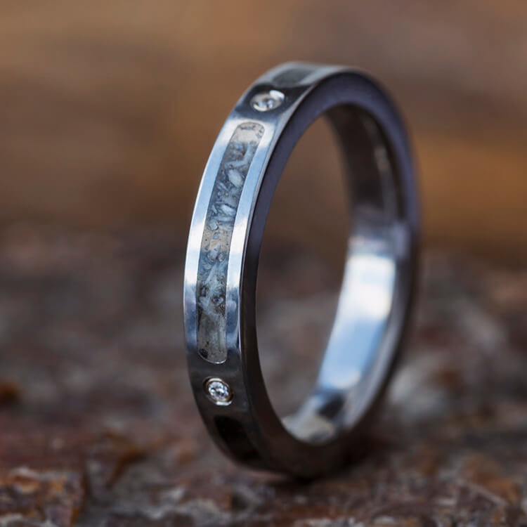 Diamond Women's Wedding Band With Deer Antler And Dinosaur Bone-3687 - Jewelry by Johan