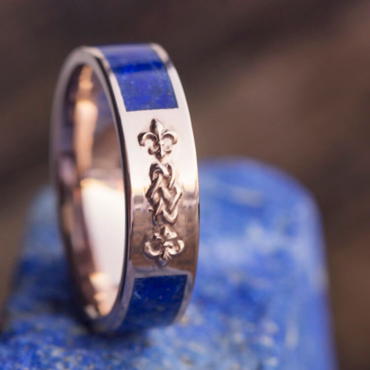 Celtic Knot Wedding Band, Lapis Lazuli Ring With Rose Gold-2641 - Jewelry by Johan