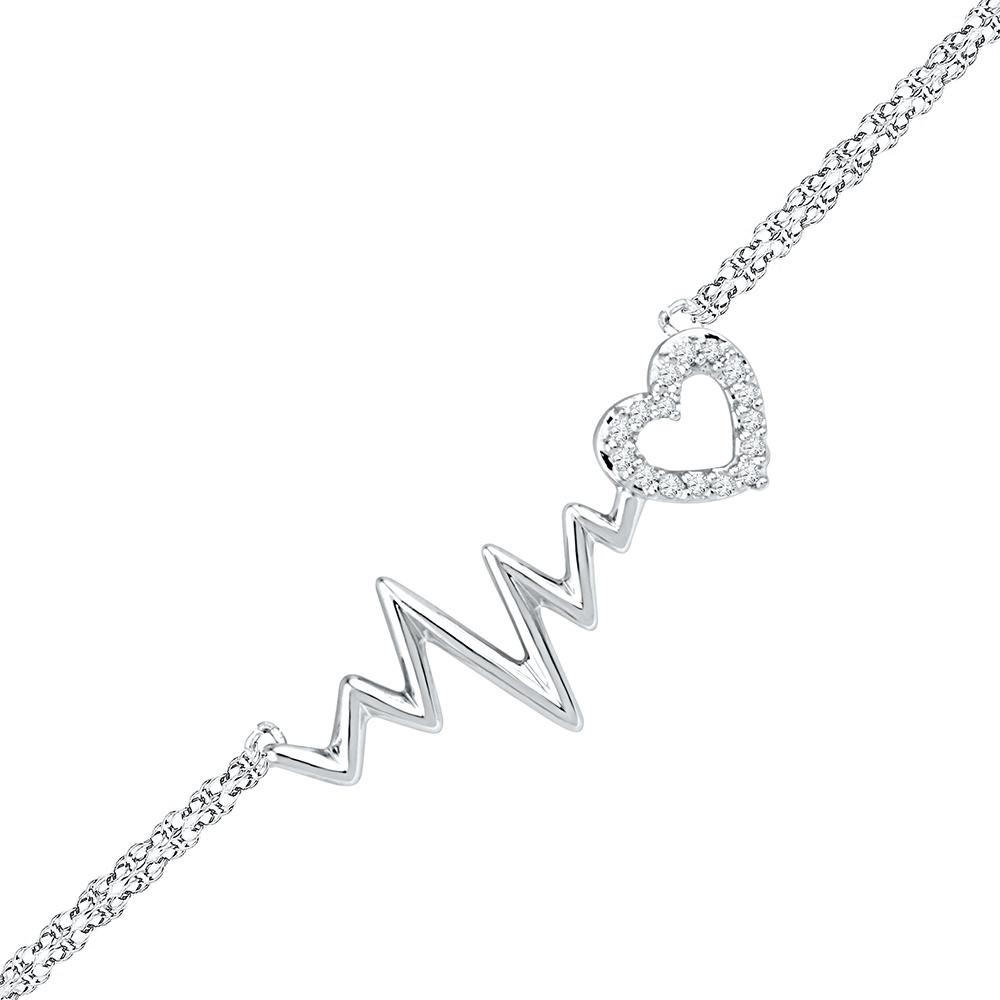Diamond Heartbeat Bracelet, Silver or White Gold-SHBF019379ATW - Jewelry by Johan