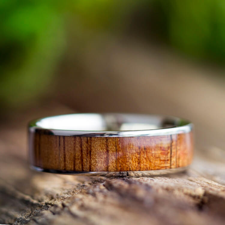 Plus Size Koa Wood Wedding Band in White Gold-2727X - Jewelry by Johan