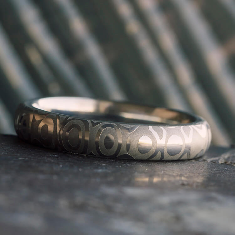 Narrow Steel Wedding Band, Damascus Ring Made With Stainless Steel-2613 - Jewelry by Johan