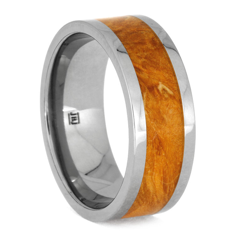 Orange Box Elder Burl Wood Titanium Wedding Band