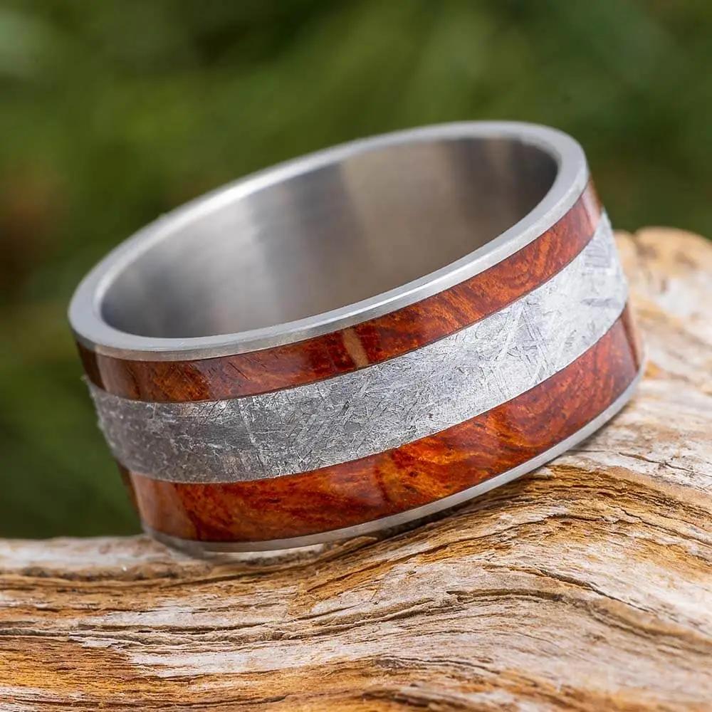 Meteorite and Ironwood Wedding Band