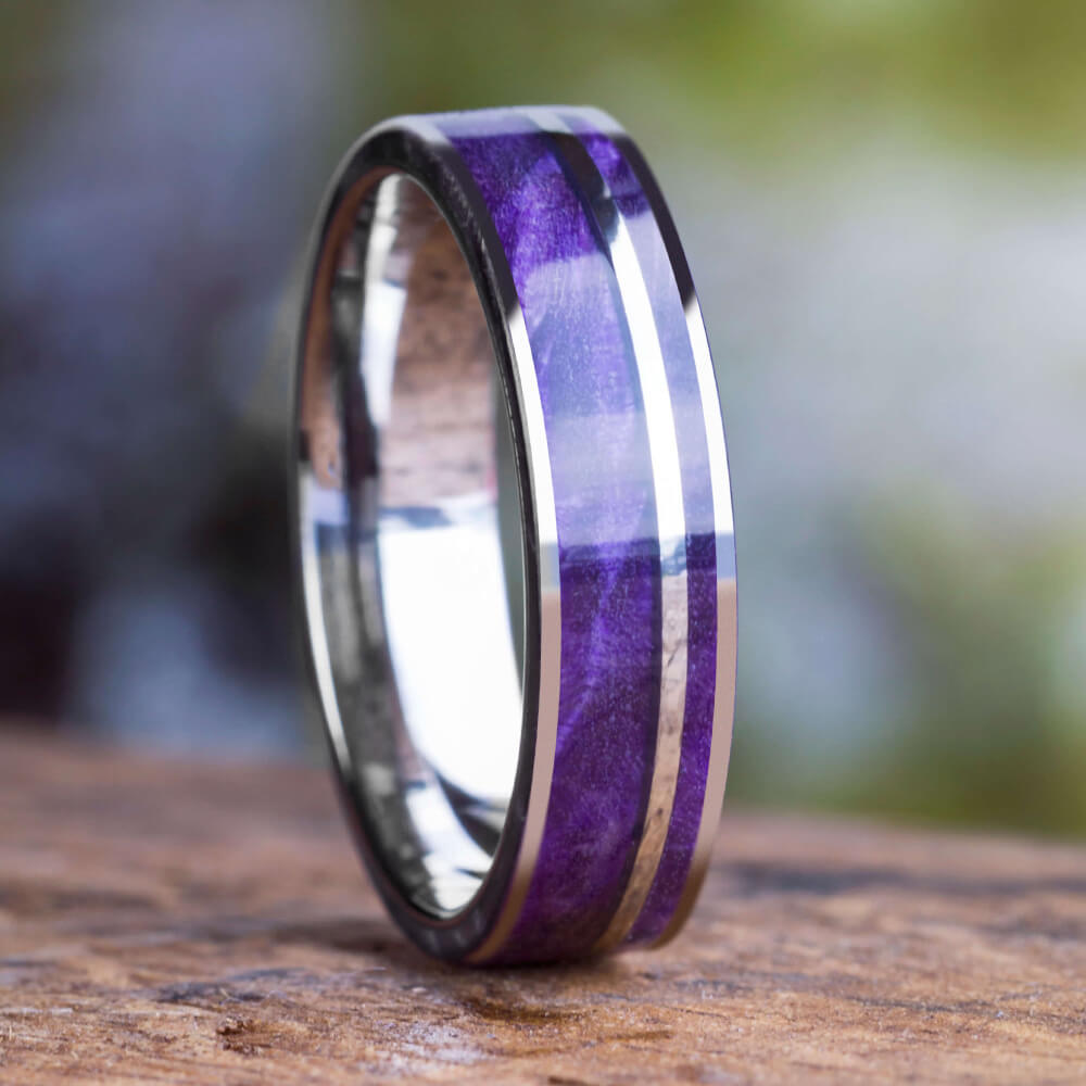 Purple Box Elder Burl Wedding Band