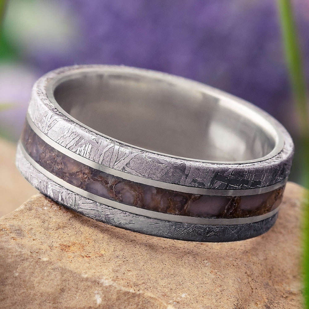 Men's Dinosaur Bone and Meteorite Wedding Band